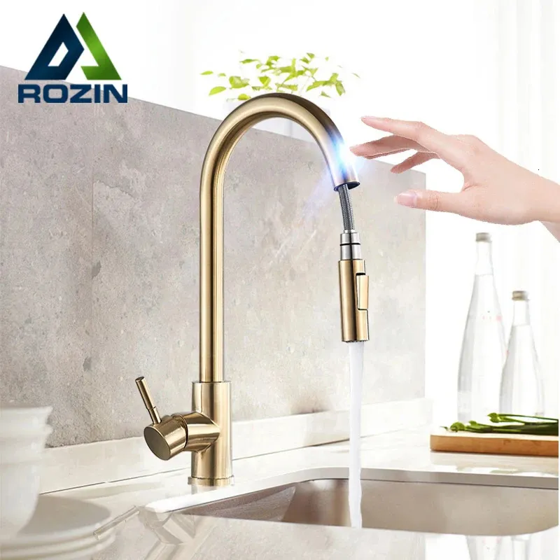 Смесители для кухни Rozin Smart Touch Faucet Матовое золото Выдвижной датчик BlackNickel Поворотный кран на 360 Смесители для воды с 2 выходами 231026