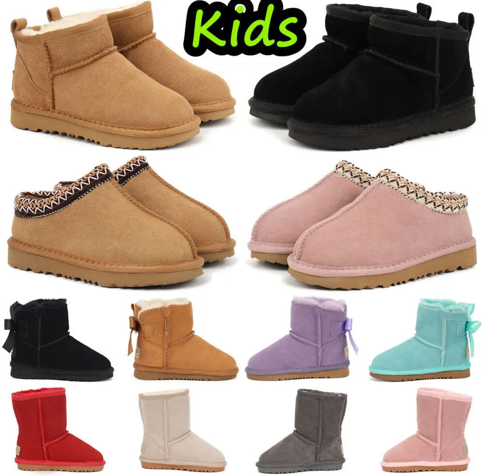 Bottes pour enfants Kid Tasman Pantoufles Australie Enfants Botte de neige Hiver Enfant Classique Ultra Mini Garçons Chaussons Enfant Fourrure Enfant pour Filles Bébé avec Arcs 6ehi