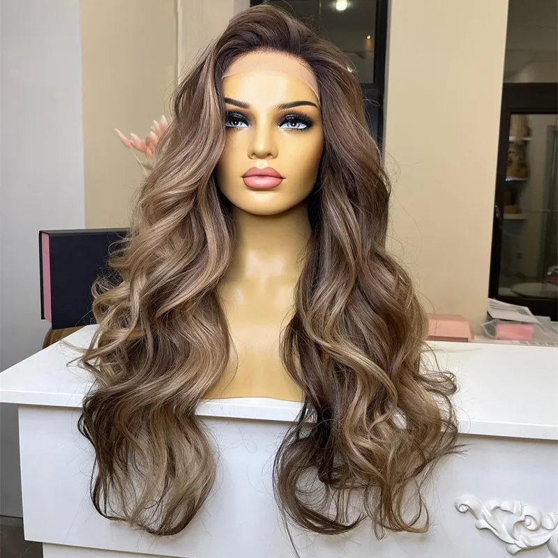 Brazilian Colored Lace Front human hair Wigs 36 Inch Ash Brown Body Wave Lace Front Wig HD Lace Frontal Wig Synthetic for Women