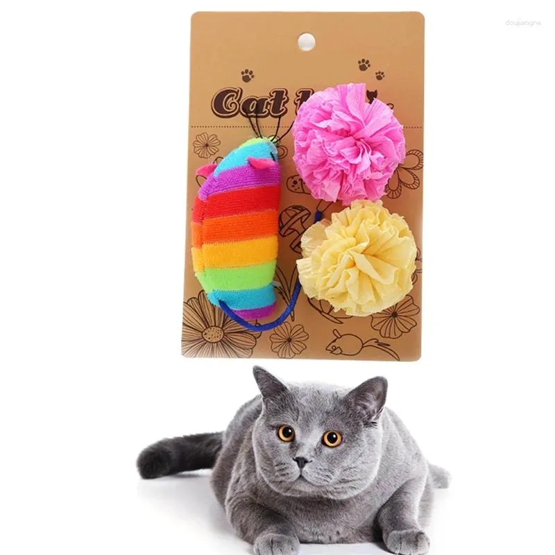 Brinquedos para gatos Legendog 3pcs conjunto de brinquedos interativos à prova de mordida mastigar mouse gatinho jogar bola animal de estimação treinamento colorido perseguição