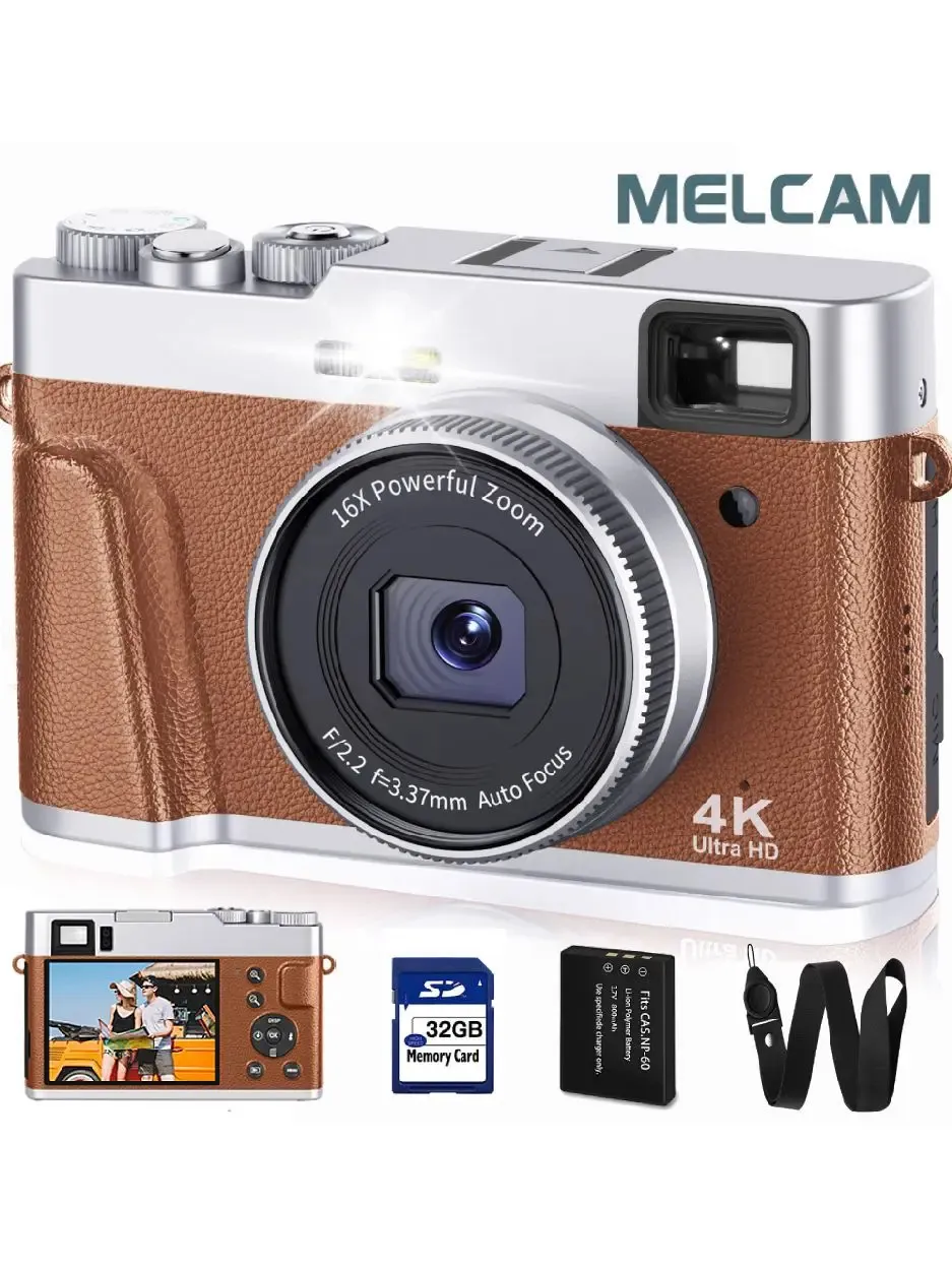 Digital Cameras 4K Camera Auto Focus 48MP Vlogging for and AntiShake Video with Viewfinder Flash Dial Brown 231025