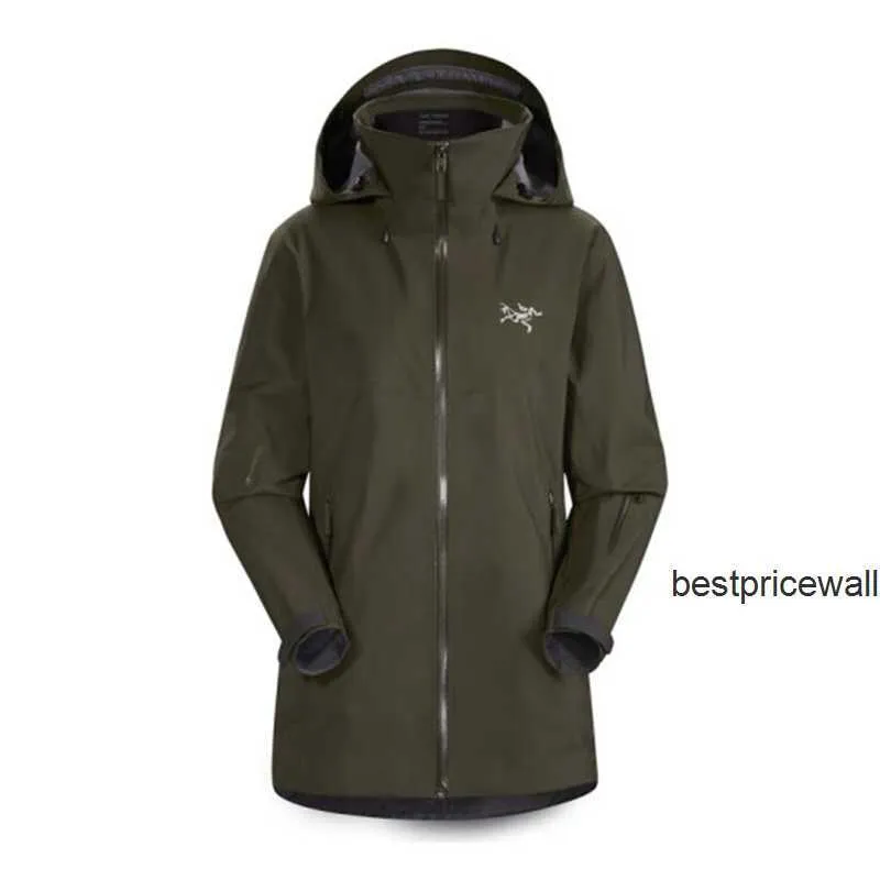 Designer Arcterys jassen Authentieke Arc damesjassen Archaeopteryx ARCTERYS Charge Coat RAVENNA LT Series Lichtgewicht winddicht skipak voor dames met capuchon Groen HBD6