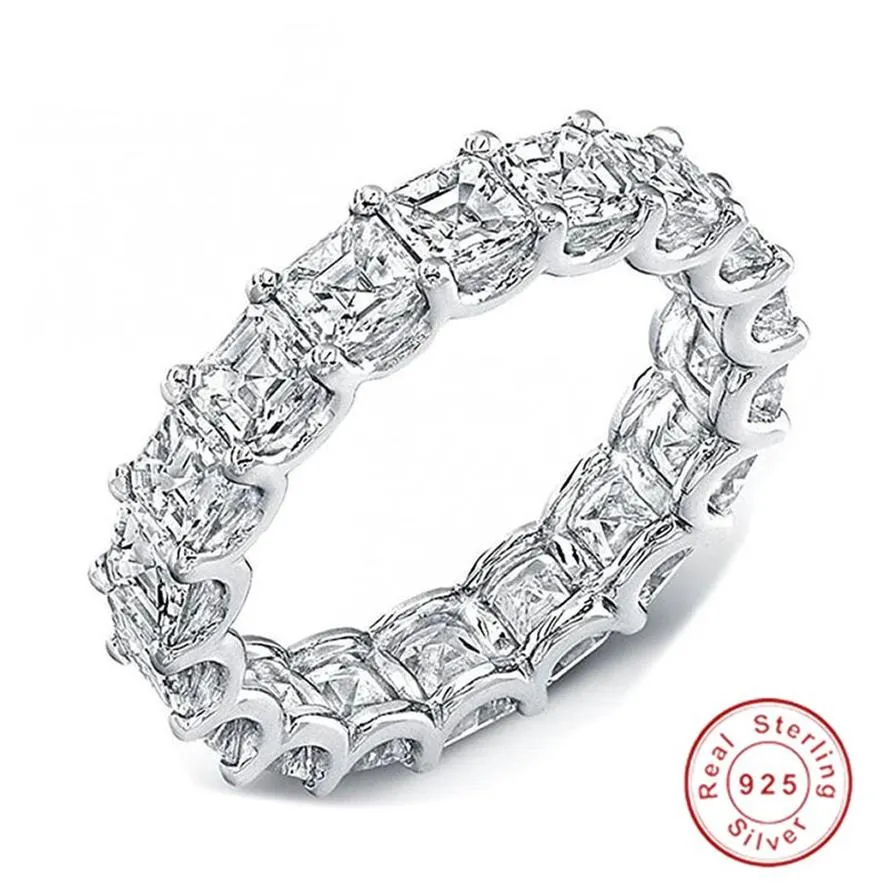 Funkelnder Luxusschmuck aus echtem 925er-Sterlingsilber, Prinzessinnenschliff, stapelbarer weißer Topas, 4 mm CZ-Diamant, Edelsteine, Moissanit, für Damen, Hochzeit228c