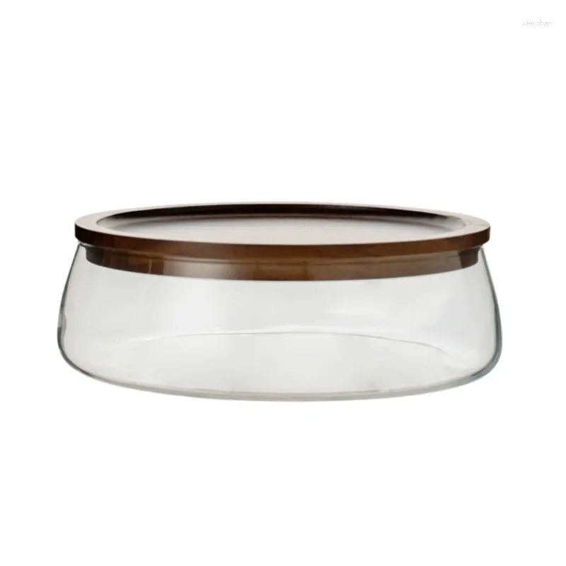 Bouteilles de stockage 2023 Boîte de bol en verre avec plaque de bois Conteneur transparent à double couche pour la collecte des aliments de la salle à manger du restaurant
