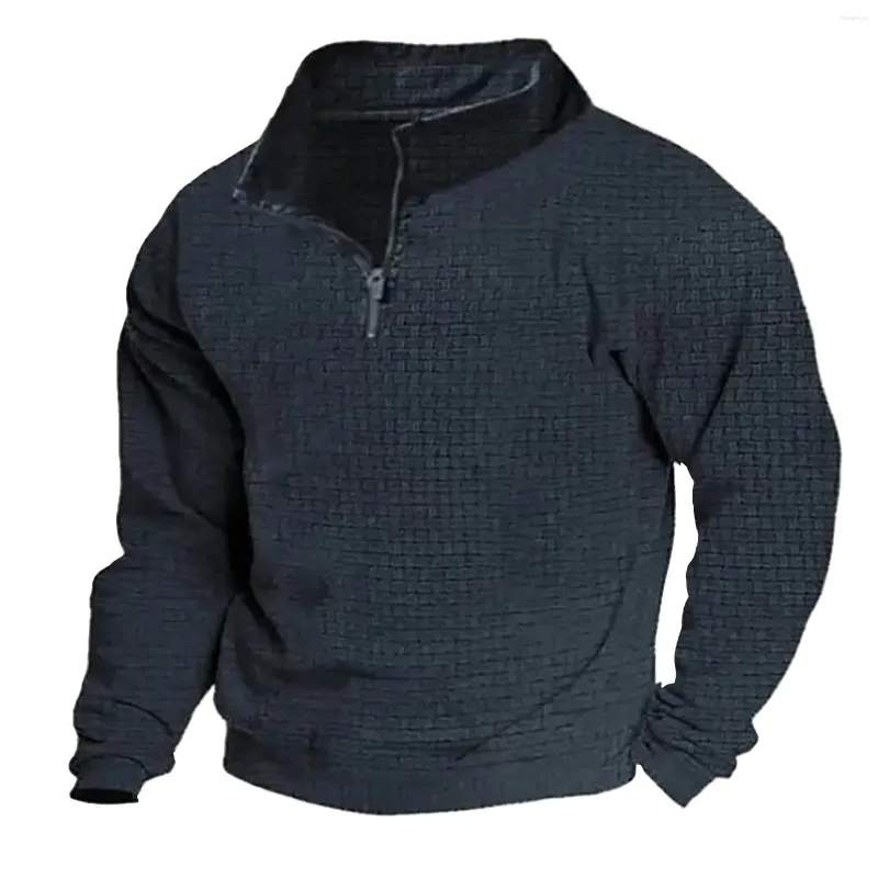 Men's Hoodies Solid Color Half Zip Outdoor Casual Standing Collar Long Sleeved Sweater