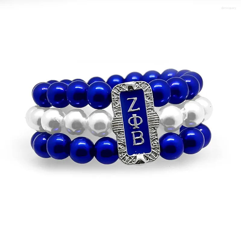 Braccialetti con ciondoli Moda Greek Sorority Society ZETA PHI BETA Etichetta con lettera Ciondolo in smalto metallico Bracciale con perline multistrato