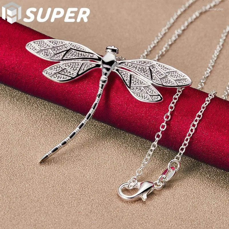 Hängen 925 Sterling Silver 40-75cm Chain Big Dragonfly Pendant Halsband för kvinnor Bröllopsengagemang Fest Fashion Jewelry