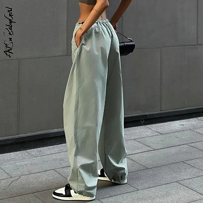 Kadınlar pantolon s kargo y2k kıyafetler gevşek çizim düşük bel joggers pantolon sıradan kıyafetler sokak kıyafetleri bavy geniş bacak eşofmanları 231027