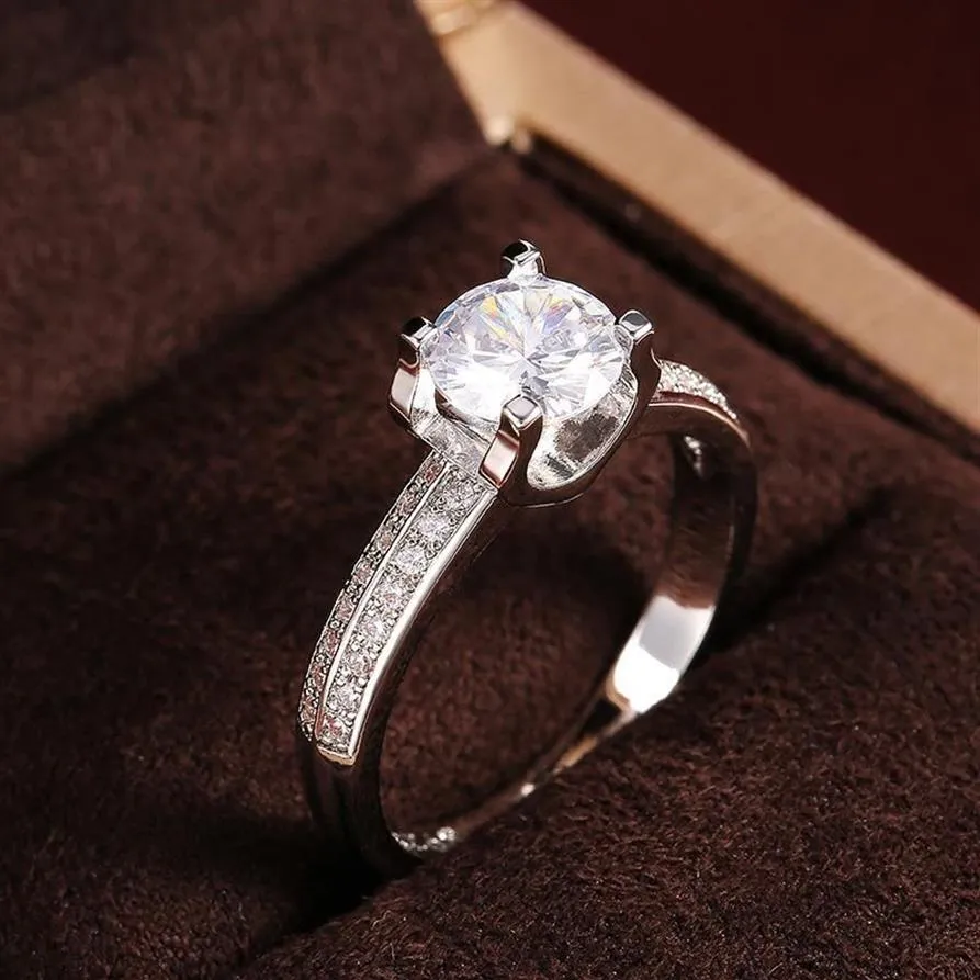 Fedi nuziali di lusso di alta qualità color argento placcato rotondo zircone nuziale design moderno elegante anello di fidanzamento per gioielli da donna2717