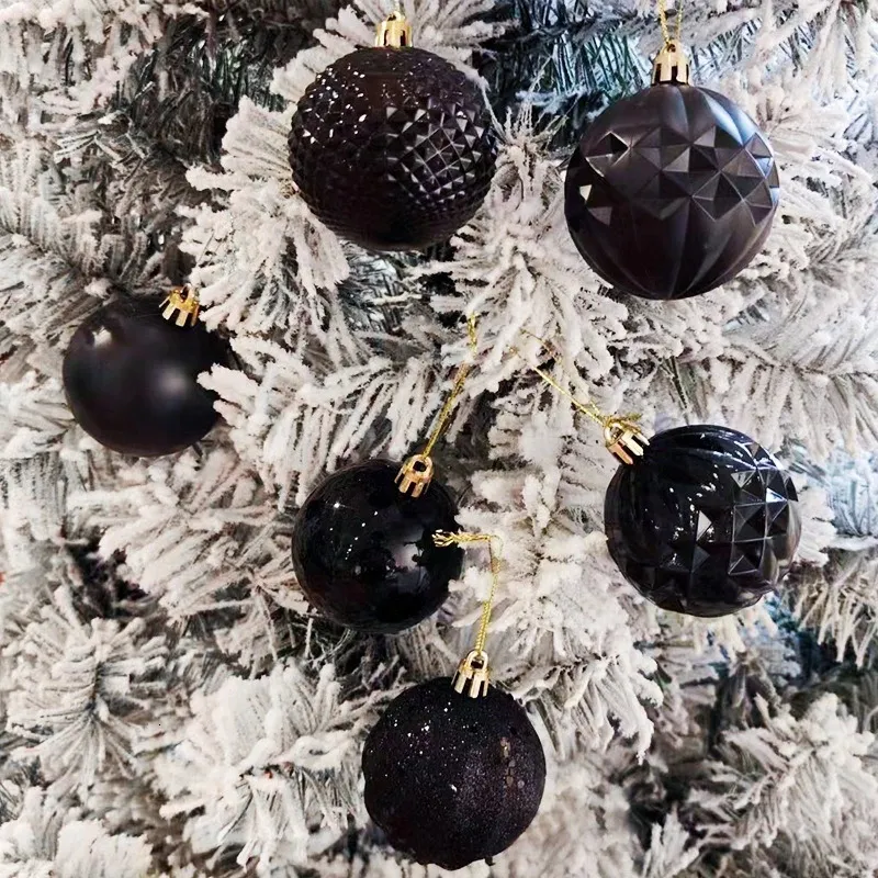 Juldekorationer 12st/Set Christmas Tree Balls Decorations 6cm Xmas Ball Black Ball Christmjurdekorationer Julgran hängande för heminredning 231027