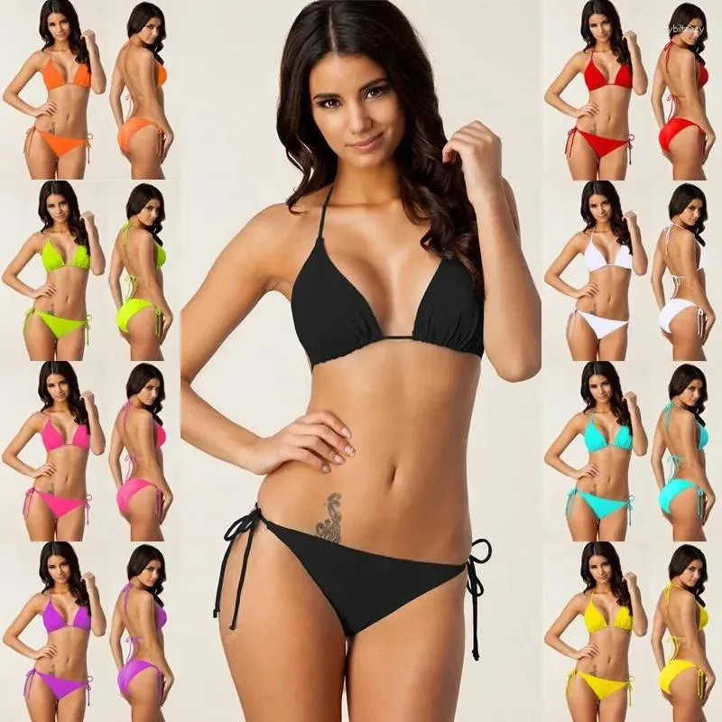 Damesbadmode Sexy effen bikini Klassieke kwaliteit badpak Vrouwelijke lage taille Plus maat Dames strand Mini Set badpak