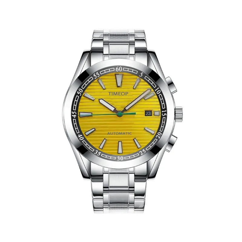 Montre de luxe automatique mécanique pour hommes en acier inoxydable boucle pliante cadran jaune homme montre-bracelet de sport montres de créateurs montres de loisirs d'affaires Montre de Luxe