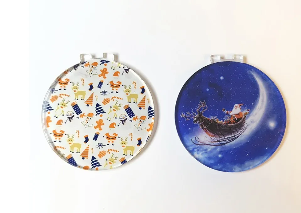 2.76 inch sublimation round acrylic light ornaments with red rope without battery Christmas Tree Ornament