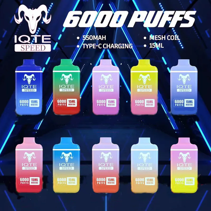 일회용 vape iqte 속도 6000 퍼프 포드 e 담배 550mAh 배터리 15ml 사전 채워진 포드 장치 메쉬 코일 100% 원본 대 에어 바 박스 ecigs 퍼프