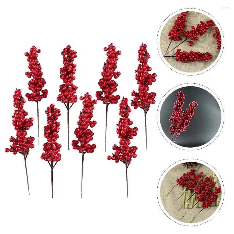 Decorative Flowers 8 Pcs Christmas Red Fruit Artificiales Para Berries Manual Flower Party Bouquet Decorations 2023 2024