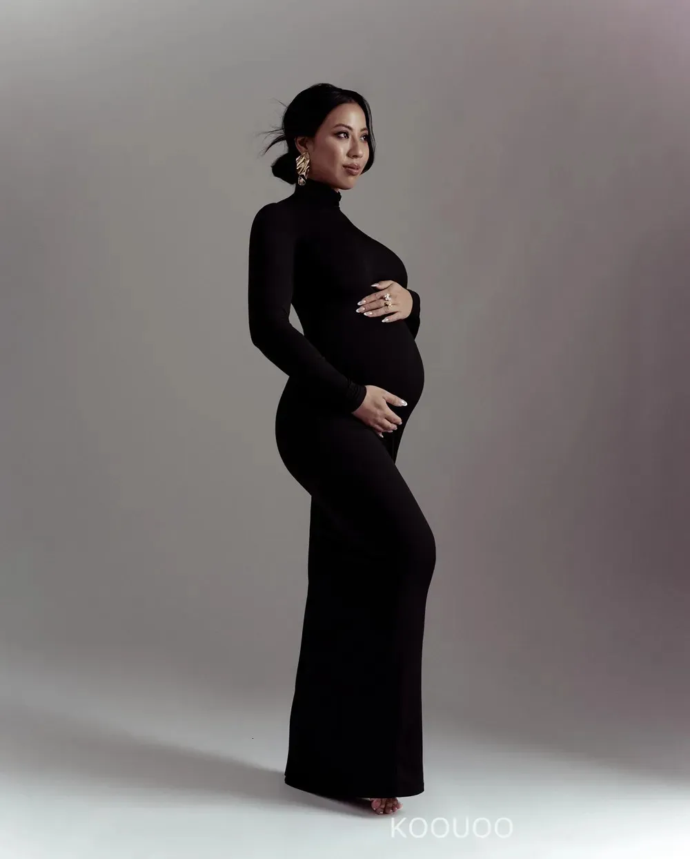 knee length dresses for ladies Alejandra Black Maternity Long Sleeve High Neck Maxi Dress – Club L London