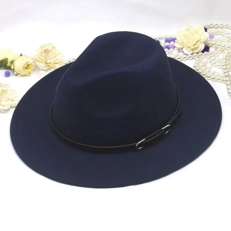 Chapeaux à large bord seau hommes et femmes couleur unie britannique rétro tendance chapeau melon avec petite boucle en cuir tweed jazz feutre 231027