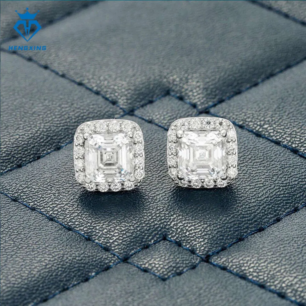 Het försäljning 925 Sterling Silver VVS Moissanite Diamond Stud Geometric för