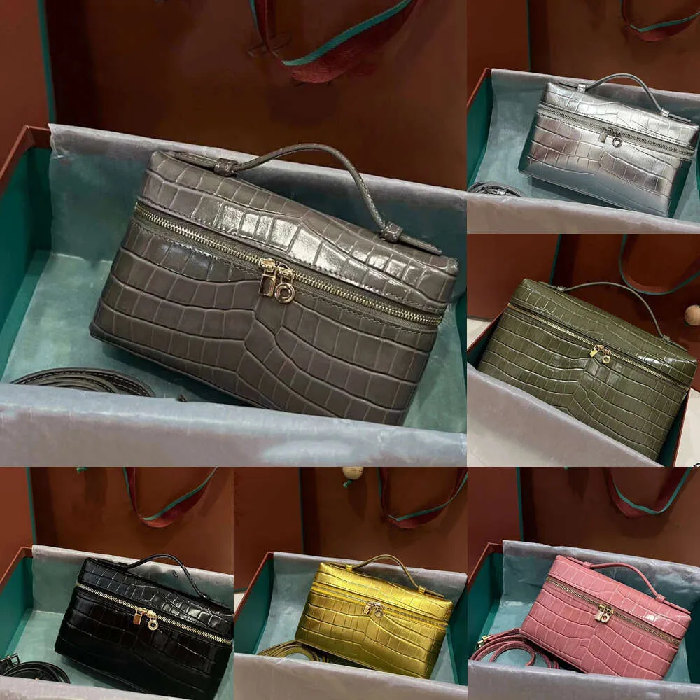 Loro Piana Designer Shoulder Bags Lp19 Pouch Tote Bento Luxury Women Genuine Leather Crocodile Pattern Extra Pocket Two Way Zipper Handbags 9a Mak