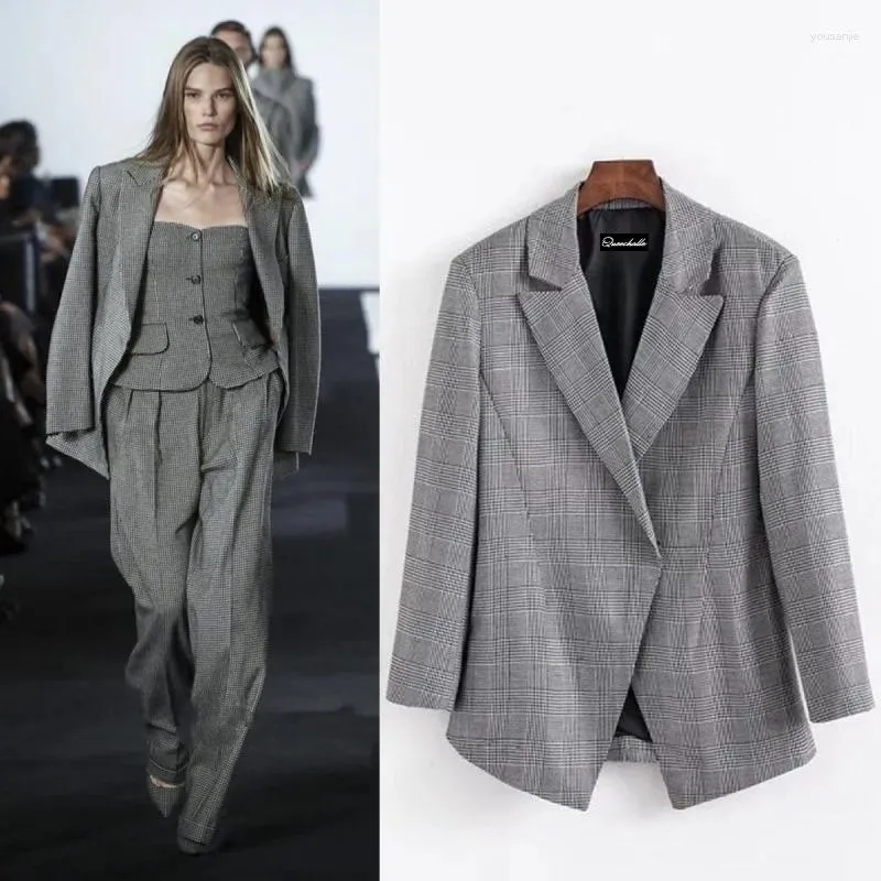 بدلات نسائية Queshealle 2023 ربيع الخريف بلود بدلة سترة معطف معطف أنثى ظهرت ملابس عمل رسمية