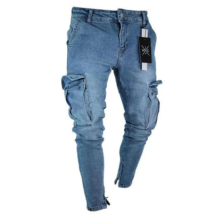 Jeans pour hommes Hommes Denim Pantalon de poche Été Automne Mince Slim Slim Coupe droite Élasticité Extensible Male214q