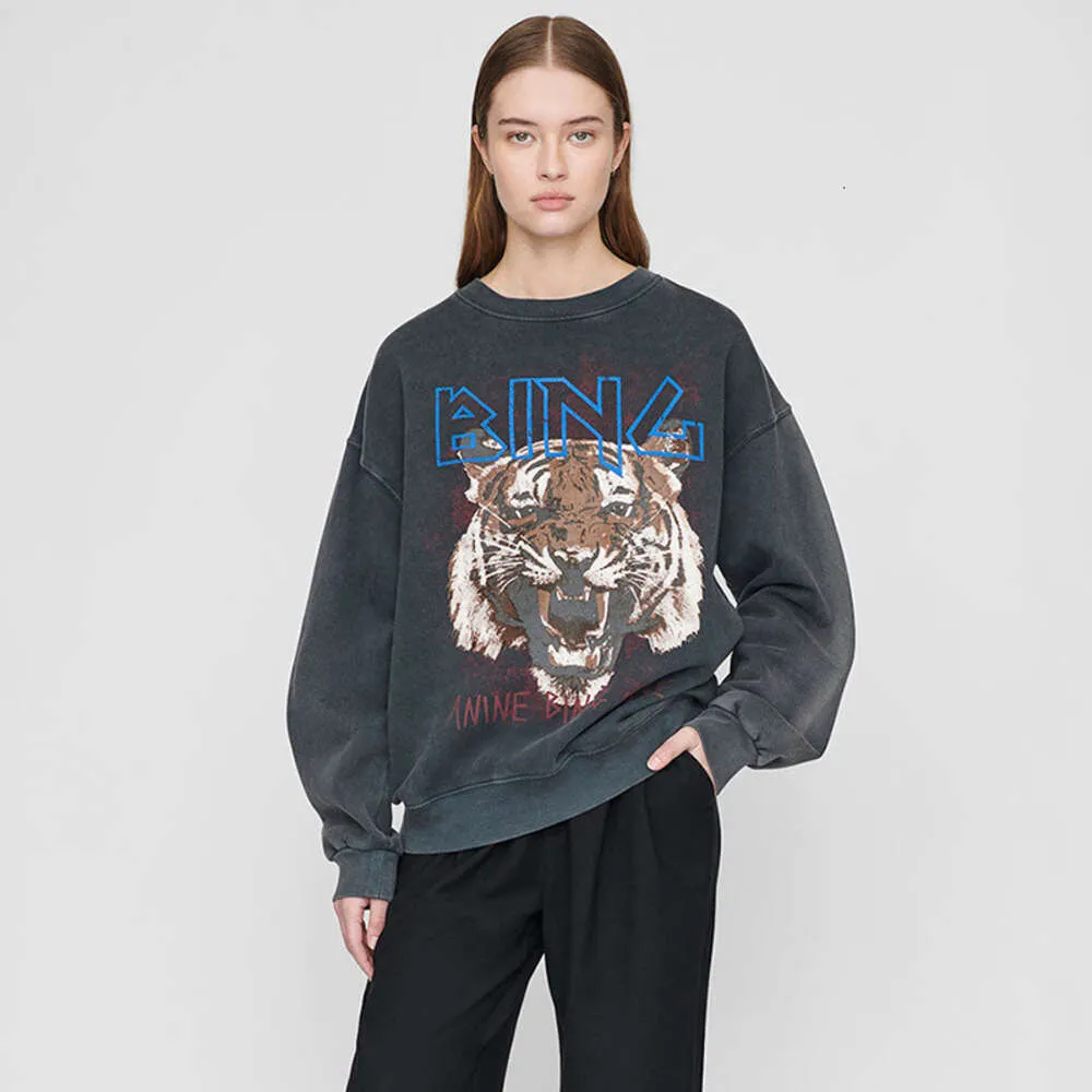 Kadınlar Vintage Yıkanmış Sweatshirts Pamuk Tasarımcısı Tiger Head Baskı Sırlı Kız Çiçeği Sweater