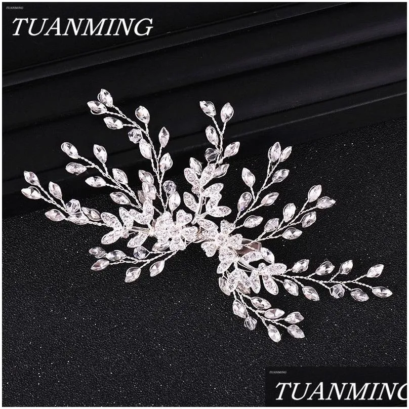 Haarspangen Haarspangen Frauen Haarspange Blumen Braut Kopfbedeckung Hochzeit Tiara Schmuck Strass Brautklammern Zubehör Tropfen Dhgarden Ot6Lk