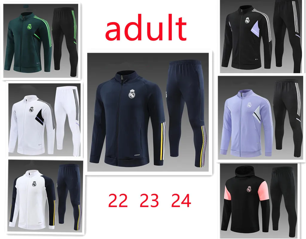 2023 성인 축구 트랙 슈트 세트 레알 마드리드 벨 링햄 비니 JR 트랙 슈트 세트 축구 키트 Chandal Futbol Survetement Madrides Training Succer Jacket