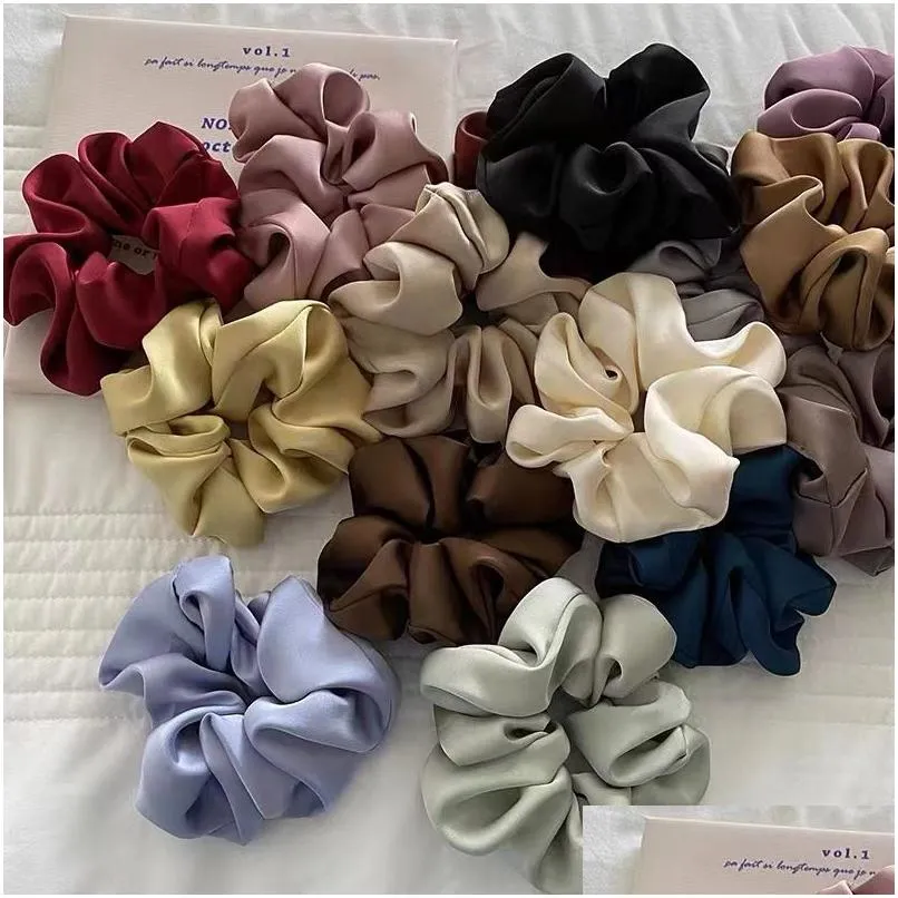 Hårgummiband Elegant Silk Elastics Hair Band Solid Color Scrunchies For Women Girl Ponytail Holder Rope Hairband Access Dhgarden Otgte