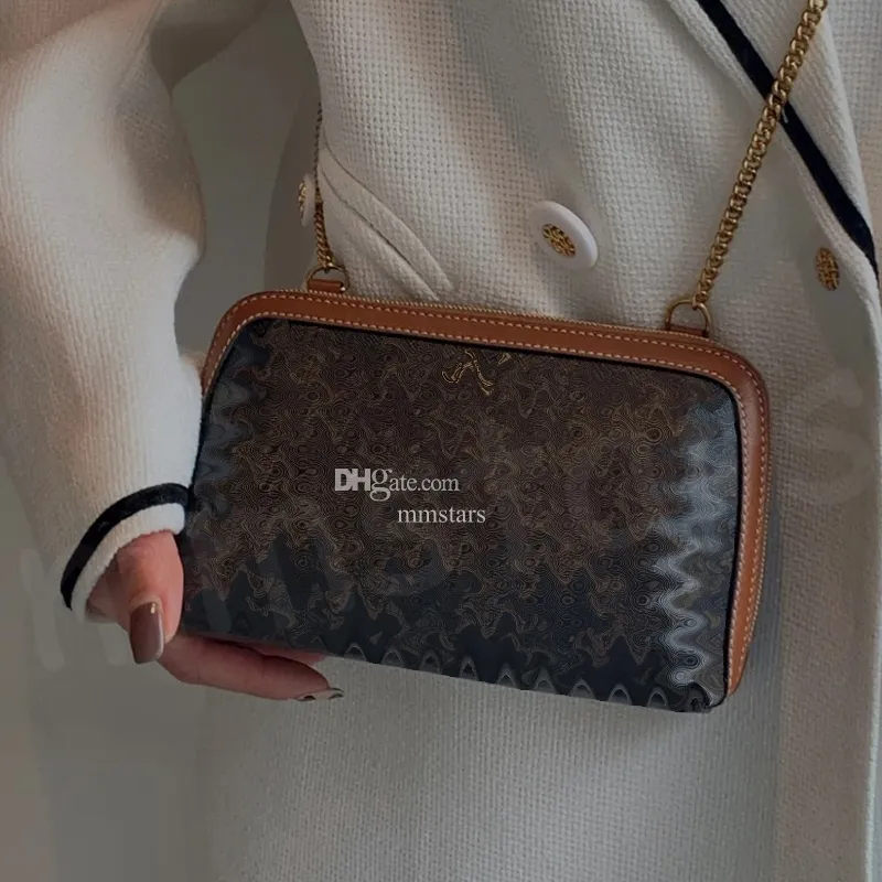 Clutch with chain in triomphe canvas and lambskin sale