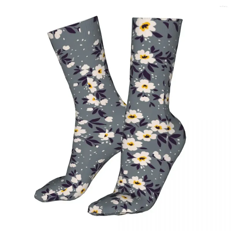 Herrensocken Männer Sport Vintage Blumenhintergrund Baumwolle Lustige kleine weiße Blumen Frau