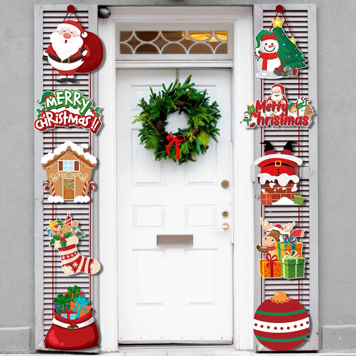 Christmas Decorations Merry Hanging Door Banner Santa Claus Snowman Couplet For Home Xmas Gifts Navidad Year noel 231027