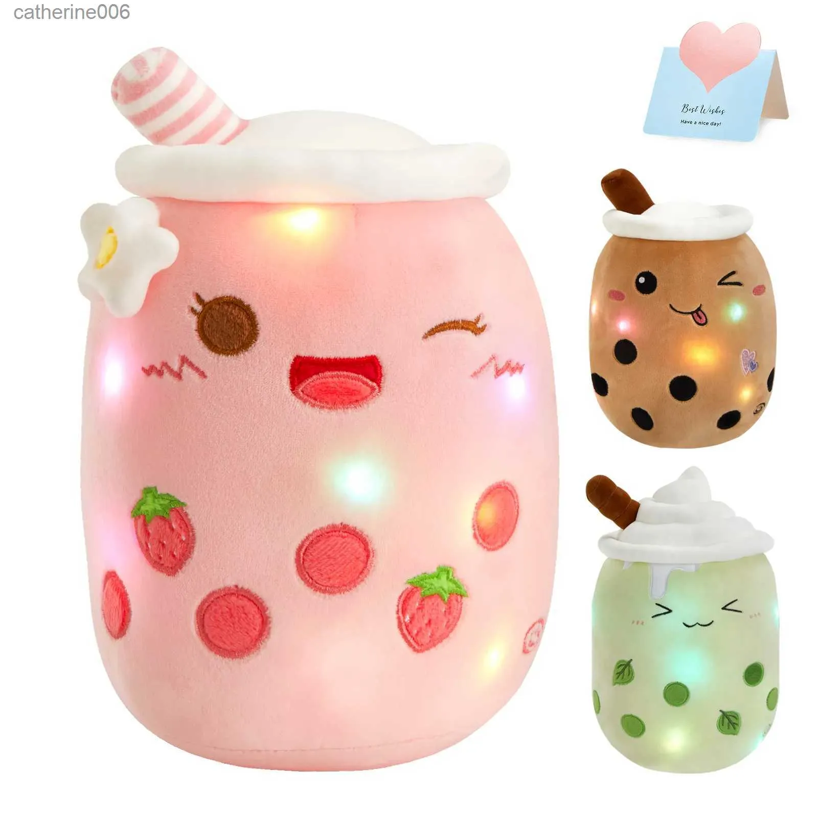 Fyllda plyschdjur 26-38 cm LED-ljus mjölk te docka plysch leksak grön rosa mjuka söta kast kuddar jordgubbar fyllda djur för flickor födelsedag presentl231027