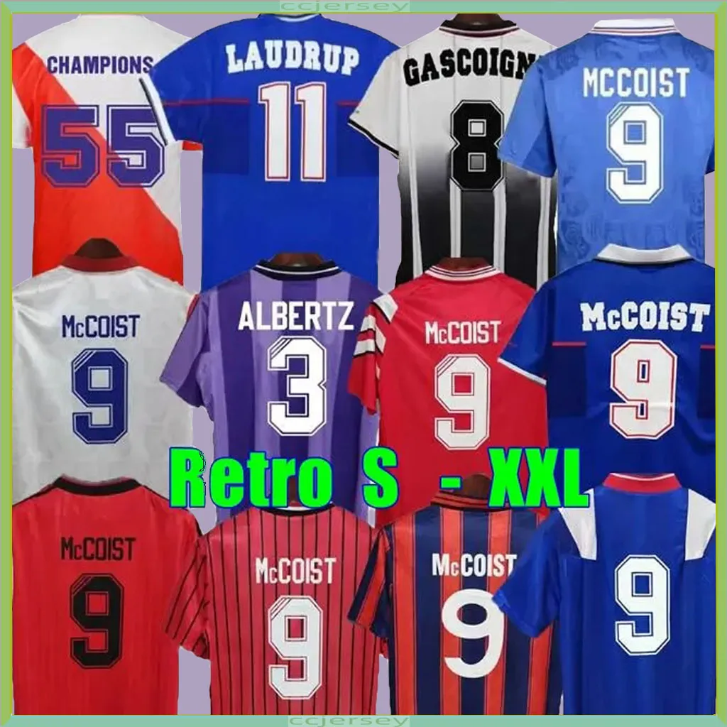 مخصص Glasgow Rangers Retro Soccer Jerseys Gascoigne 1982 1984 82 83 84 86 87 90 92 93 94 95 96 97 99 2001 02 03 McCoist Albertz Classic Jersey Men's Football Sert Shirt