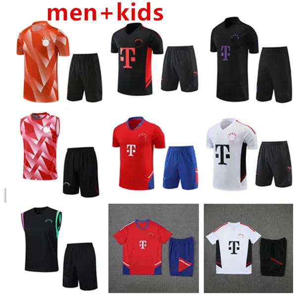 22 23 Bayern Short Sleeve 성인 트랙복 키트 축구 유니폼 설문 조사 2023 /2024 Sane Gnabry Muller Kimmich Football Man and Kids Vest Training Suit Set