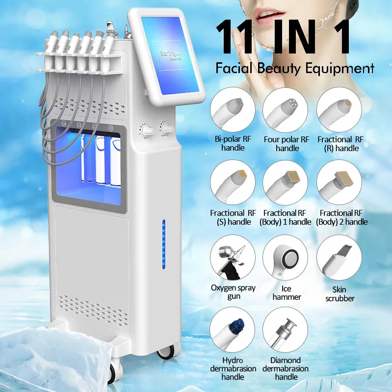 最新のテクノロジーHydra Microdermabrasion Skin角質除去顔の輪郭コラーゲン再構築11作業ハンドルコールドハンマー付き垂直ウォータージェットデバイス