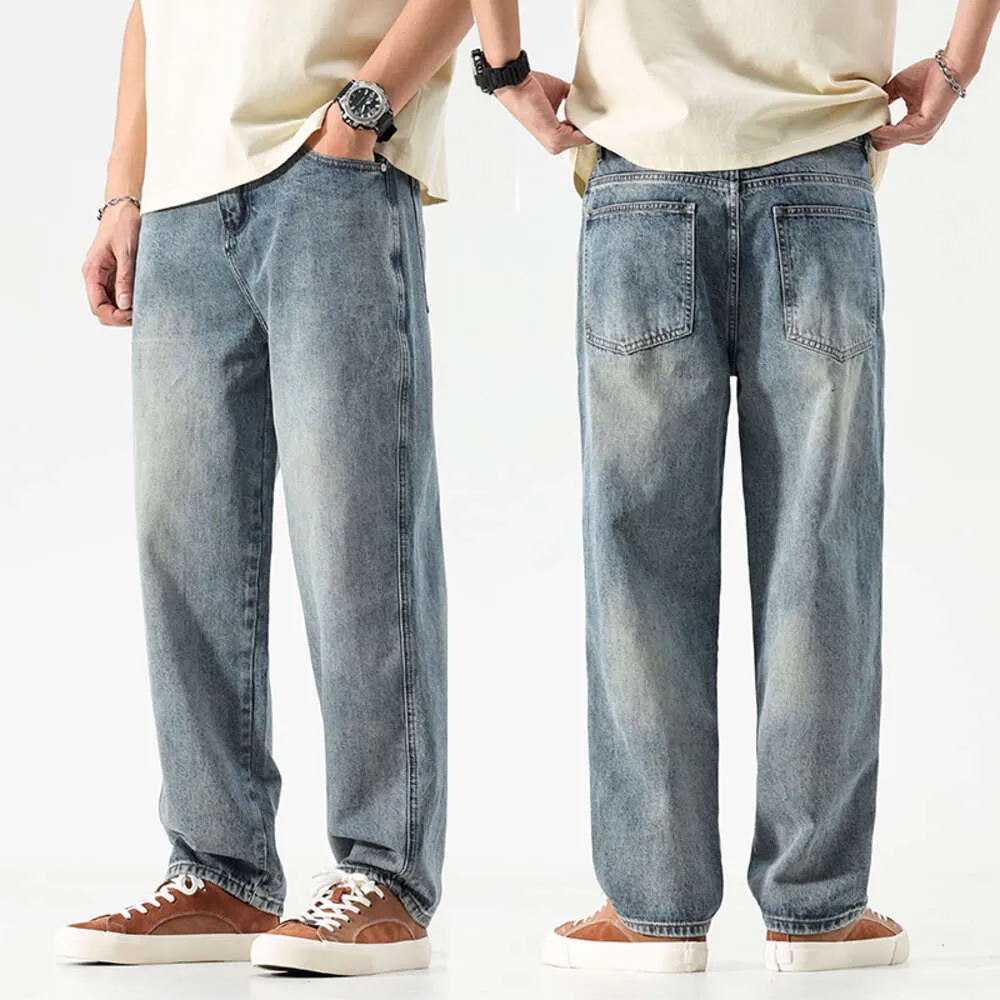 Breda ben män baggy överdimensionerade jeans löst fit ljus blå streetwears kläder denim byxor avslappnade manliga byxor