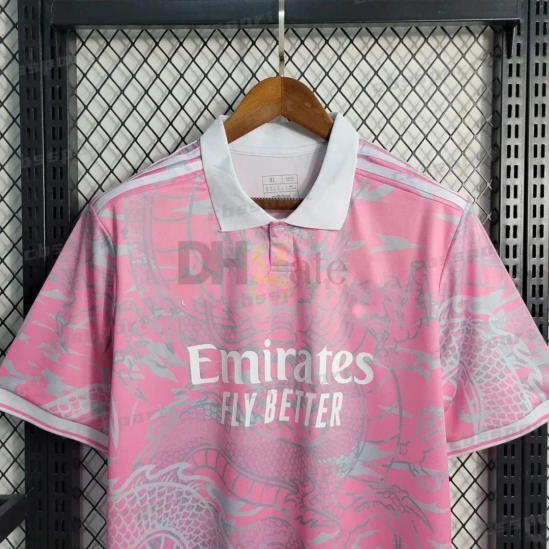 DHgate Mens Pink Dragon Soccer Jersey Official Real Madrid 2024 Home Jersey Sports Outdoors