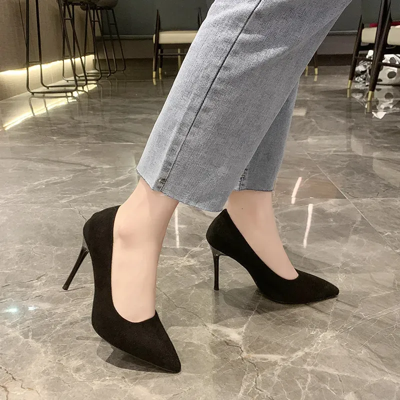 Slipper-Sandalen mit mittlerem Absatz, Schwarz, 6 8 10 cm, spitz, dünn, Baotou-Bankett, hohe Schuhe, Tacones Mujer 231026