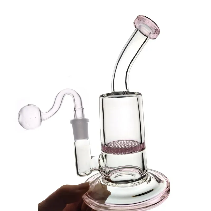 Vendita calda bicchiere di vetro a nido d'ape Bong narghilè 6 pollici inebriante tubo dell'acqua per fumatori a nido d'ape Perc Dab Rig Bubbler con 14 mm comune raccoglighiaccio tubo maschio bruciatore a olio in vetro