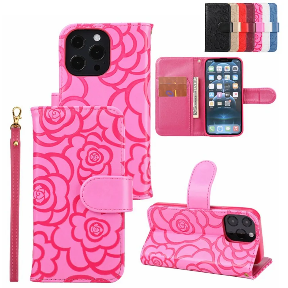 Custodia per telefono a portafoglio in pelle fiore rosa per iPhone 15 14 13 12 11 pro max xr xs 6 7 8 Plus cover posteriore per iPhone15