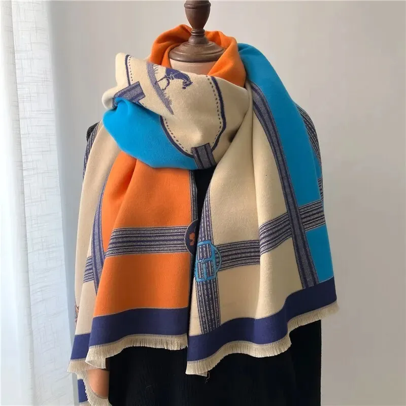 Lenços grossos mulheres cachecol de inverno luxo cavalo impressão cashmere poncho xale viagem envolve pashmin cobertor casual bufanda echarpe 231026