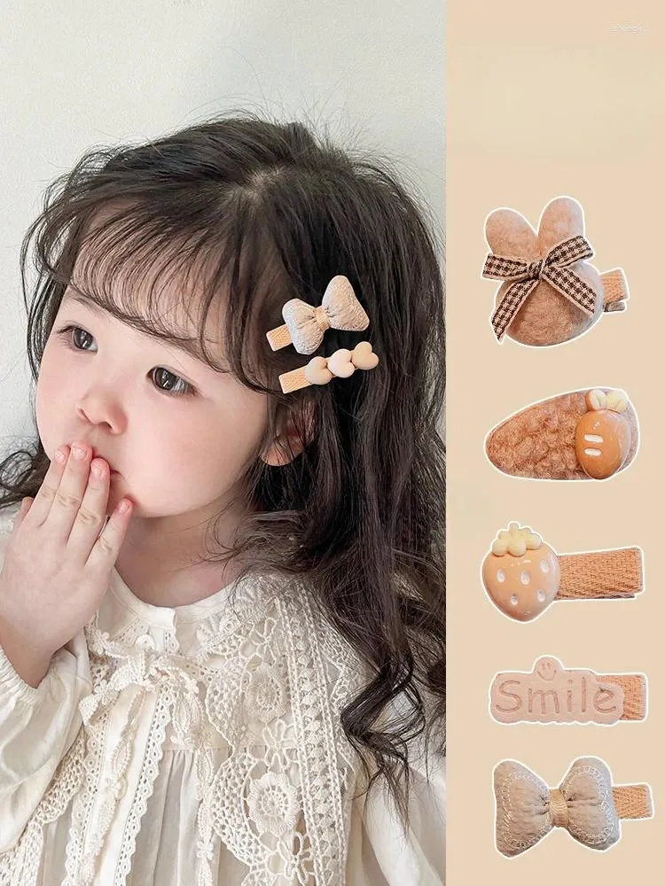 Hair Accessories 5 Pcs/Set Children Cute Brown Color Animal Bow Flower Ornament Clips Girls Acrylic Barrettes Hairpins Kids