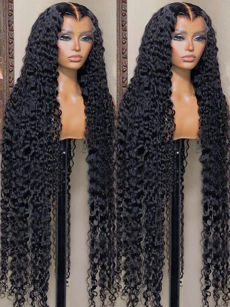 Syntetiska peruker 40 tum lockigt 13x4 spets främre mänskliga hår peruk brasilian för kvinnor djup våg 13x6 hd frontal pre plockad 231027