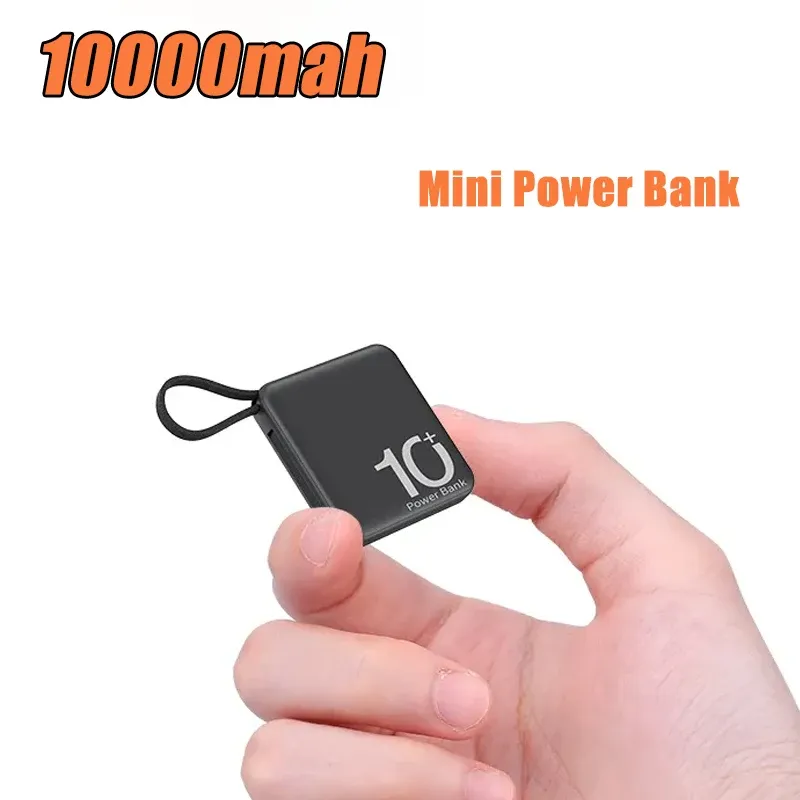 10000mAh Mini Power Bank Fast Charge PowerBank med kablar Portabelt externt batteri för iPhone Xiaomi Samsung Poverbank