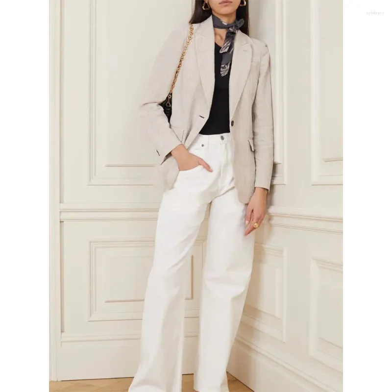 Costumes pour femmes, Blazer en lin, veste décontractée, couleur unie, sensation Premium, polyvalent, un bouton, Section fine, automne 2023