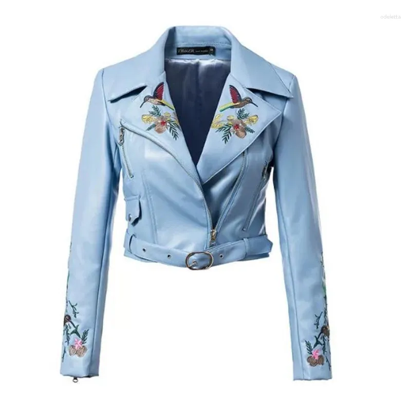 Women's Leather Autumn And Winter Short Locomotive Embroidery Pu Jacket Coats Europe United States Street Fashion Personality