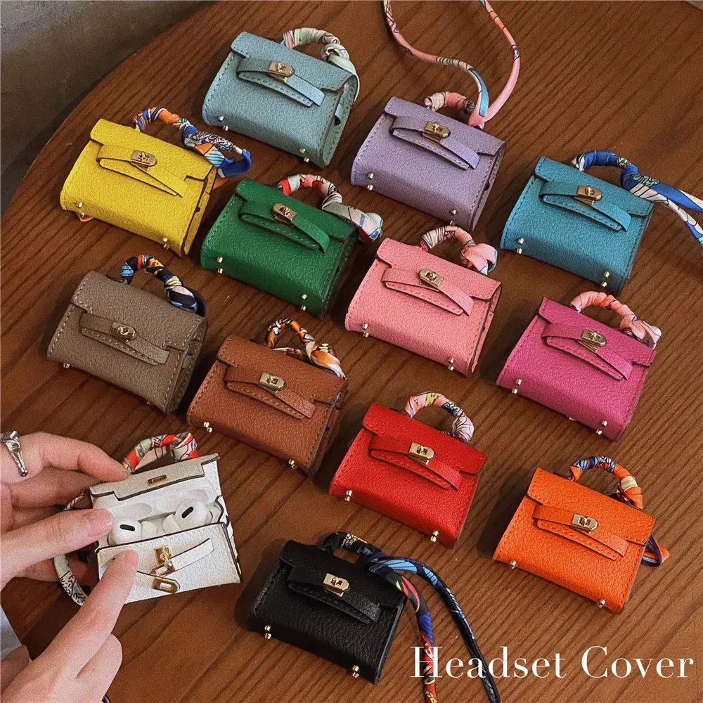 Oortelefoonaccessoires Luxe handtas lederen hoofdtelefoonhoes voor AirPods 1 2 3 Pro2 Elke draadloze hoofdtelefoonhoes met beschermhoes met draagkoord 231027