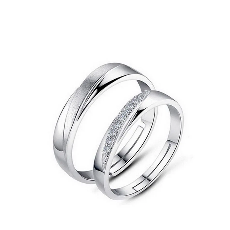 New Solid 925 Sterling Silver Couple Rings for Women Men Wedding Engagement Adjustable Rings Band new ring jewelry N21228K