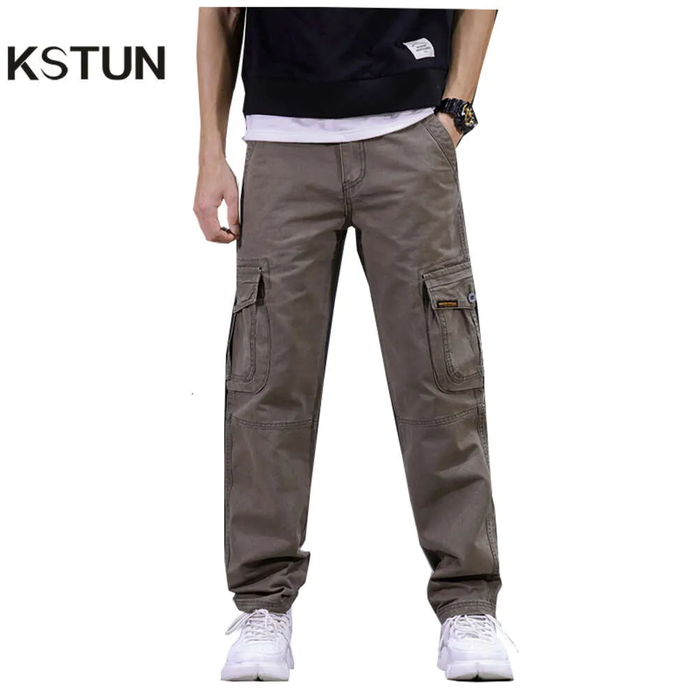 Autumn Cargo Multi Pockets Straight Cut Cotton Overall Outdoor Man byxor Taktiska avslappnade byxor